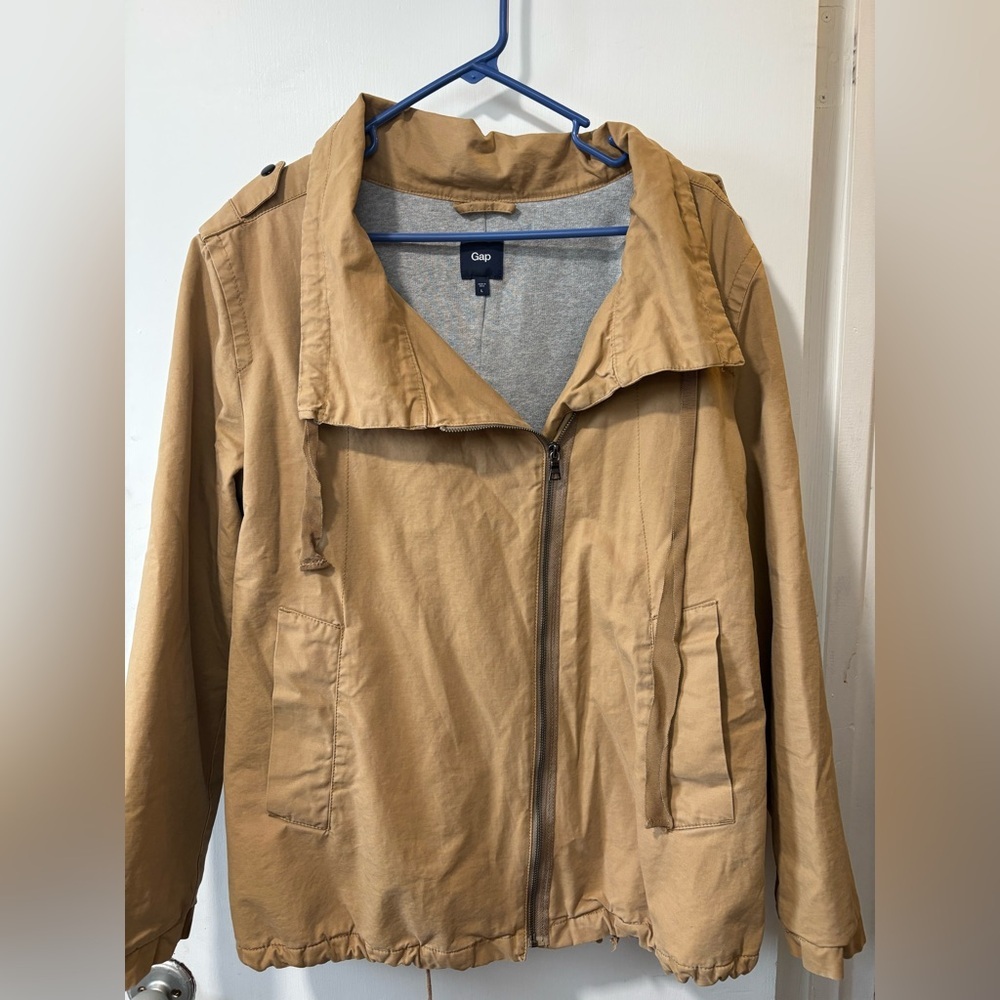 Gap Asymmetrical Zipper Utility Tan Gray Lined Jacket Cotton Size L Large